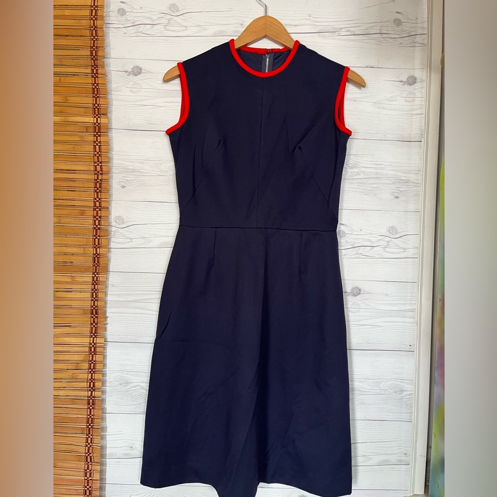 Vintage Handmade Sheath Dress Blue Nautical Preppy Size Small